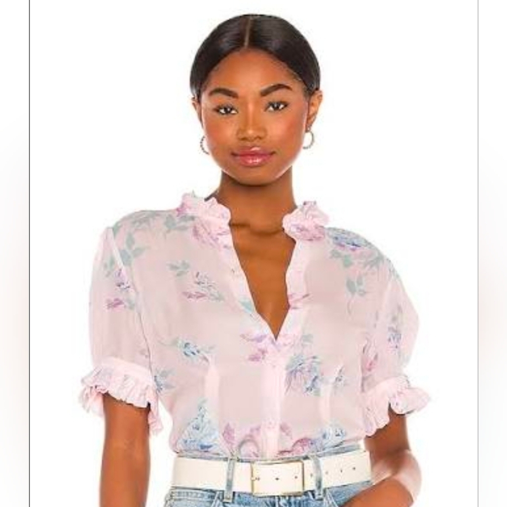 Selkie Bistro Blouse in Dream House - Pastel Floral Blouse - Pink & Lavender 2X